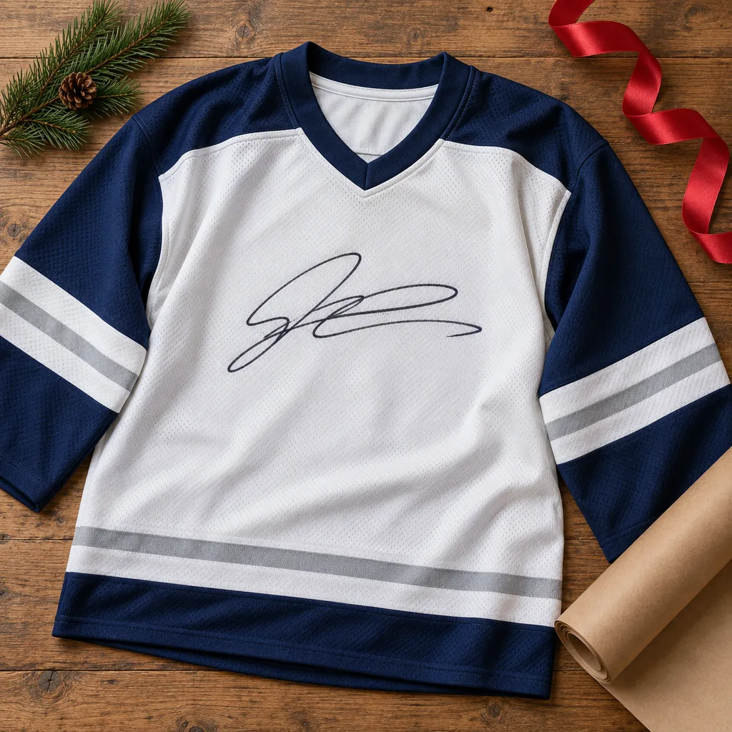 Representative photo-style image of autographed sports team jersey — generated, not a specific product