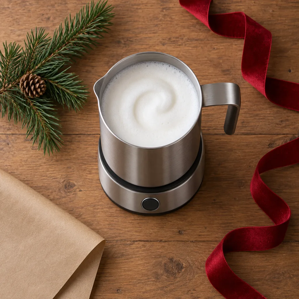 Representative photo-style image of automatic milk steamer — generated, not a specific product