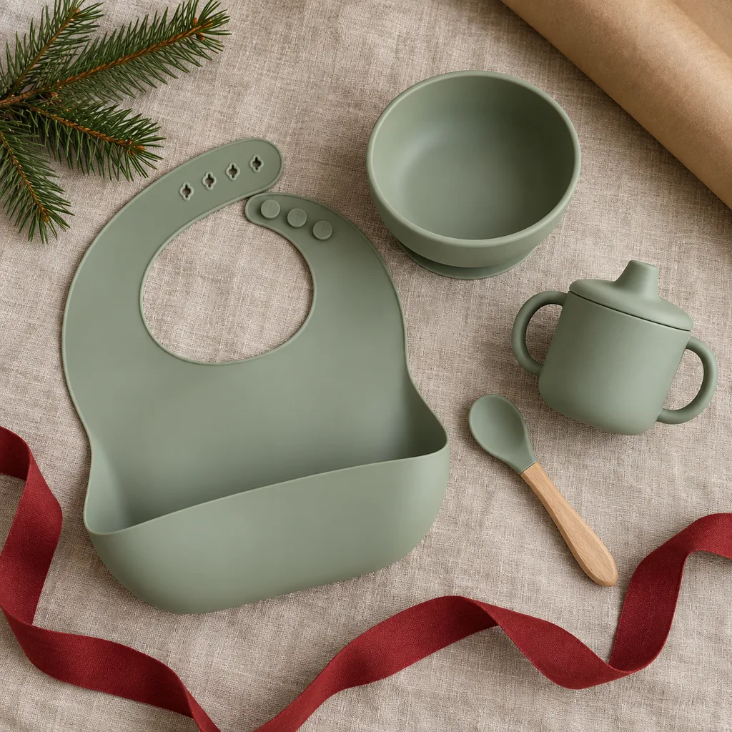 Representative photo-style image of baby first feeding gift set — generated, not a specific product