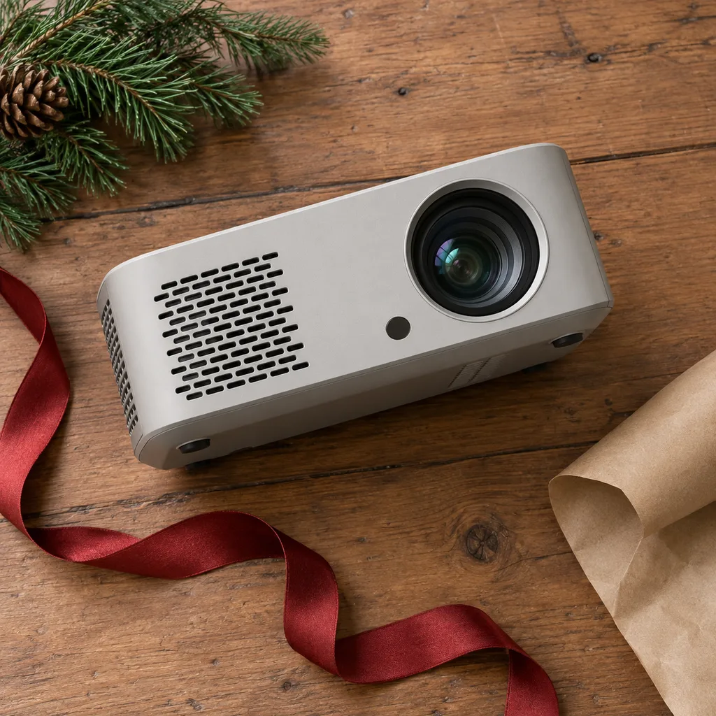 Representative photo-style image of backyard outdoor entertainment projector — generated, not a specific product