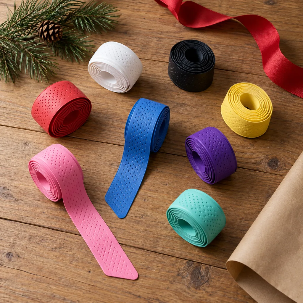Representative photo-style image of badminton grip tape assortment — generated, not a specific product