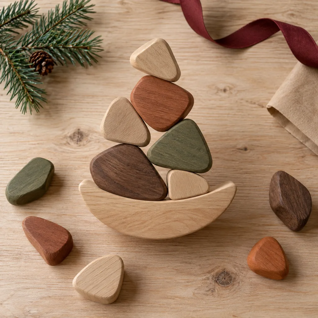 Representative photo-style image of balancing sculpture game — generated, not a specific product