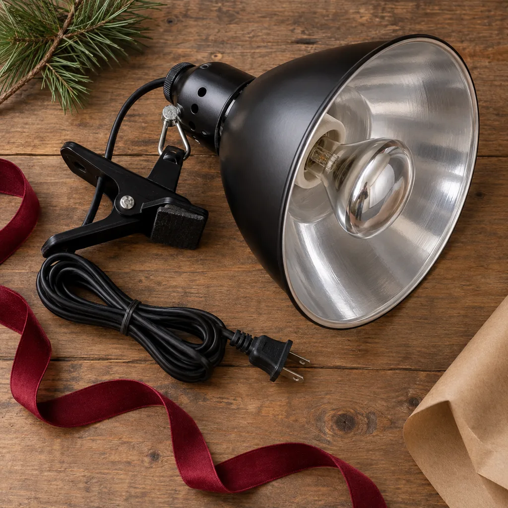 Representative photo-style image of basking heat lamp fixture — generated, not a specific product