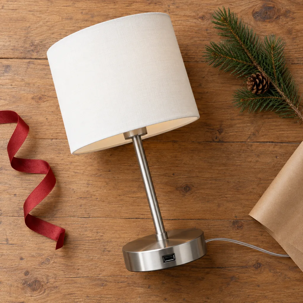 Representative photo-style image of bedside lamp with usb charger — generated, not a specific product