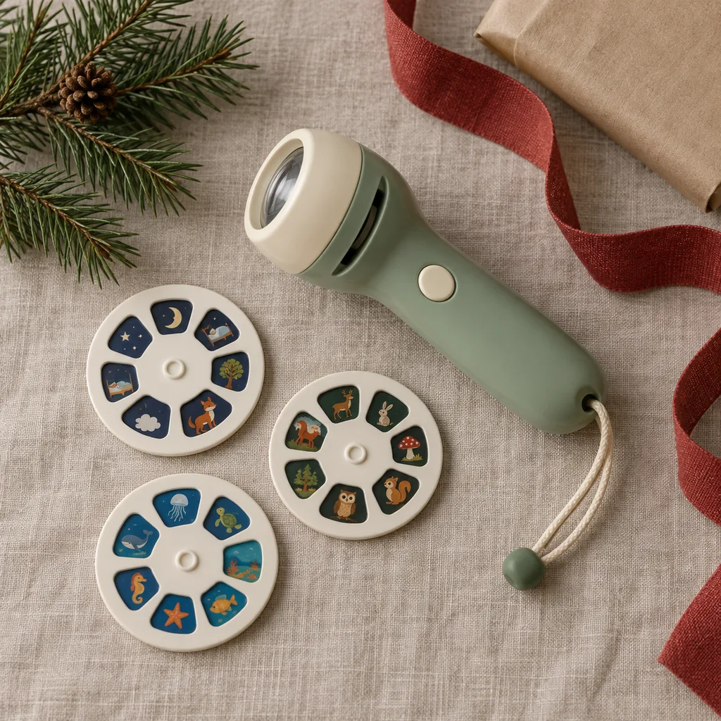 Representative photo-style image of bedtime story disc projector — generated, not a specific product