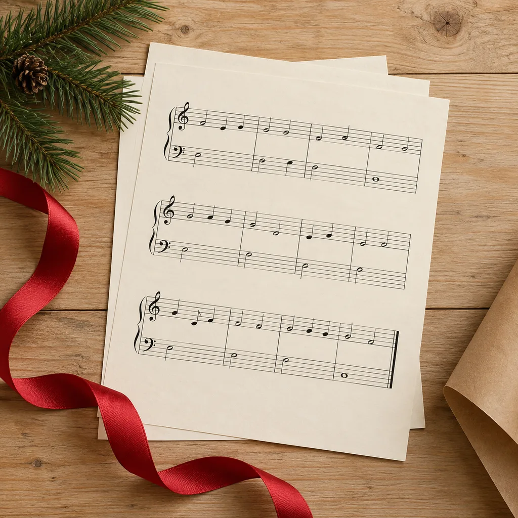 Representative photo-style image of beginner piano sheet music — generated, not a specific product