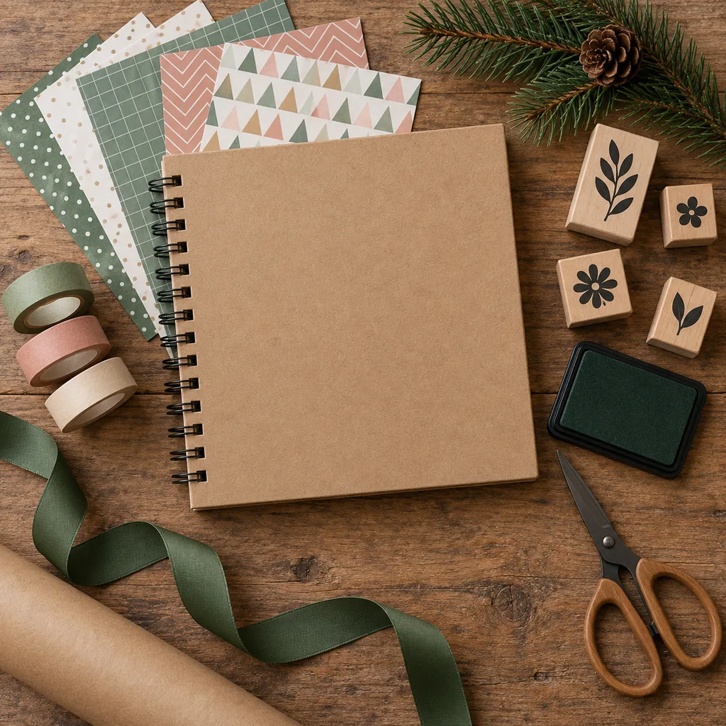 Representative photo-style image of beginner scrapbooking starter kit — generated, not a specific product