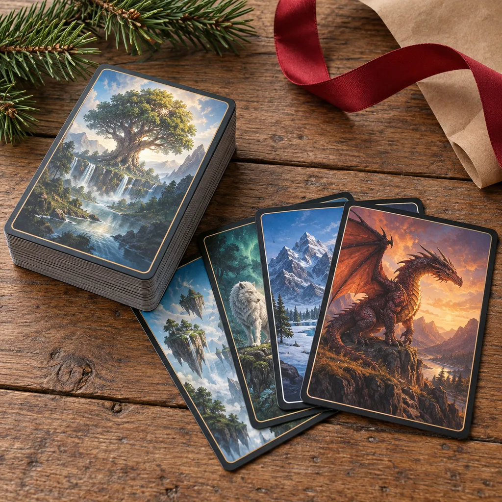 Representative photo-style image of beginner trading card game deck — generated, not a specific product