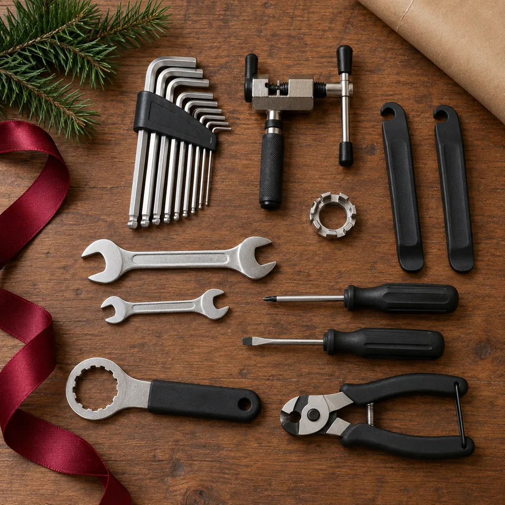Representative photo-style image of bicycle repair and adjustment set — generated, not a specific product