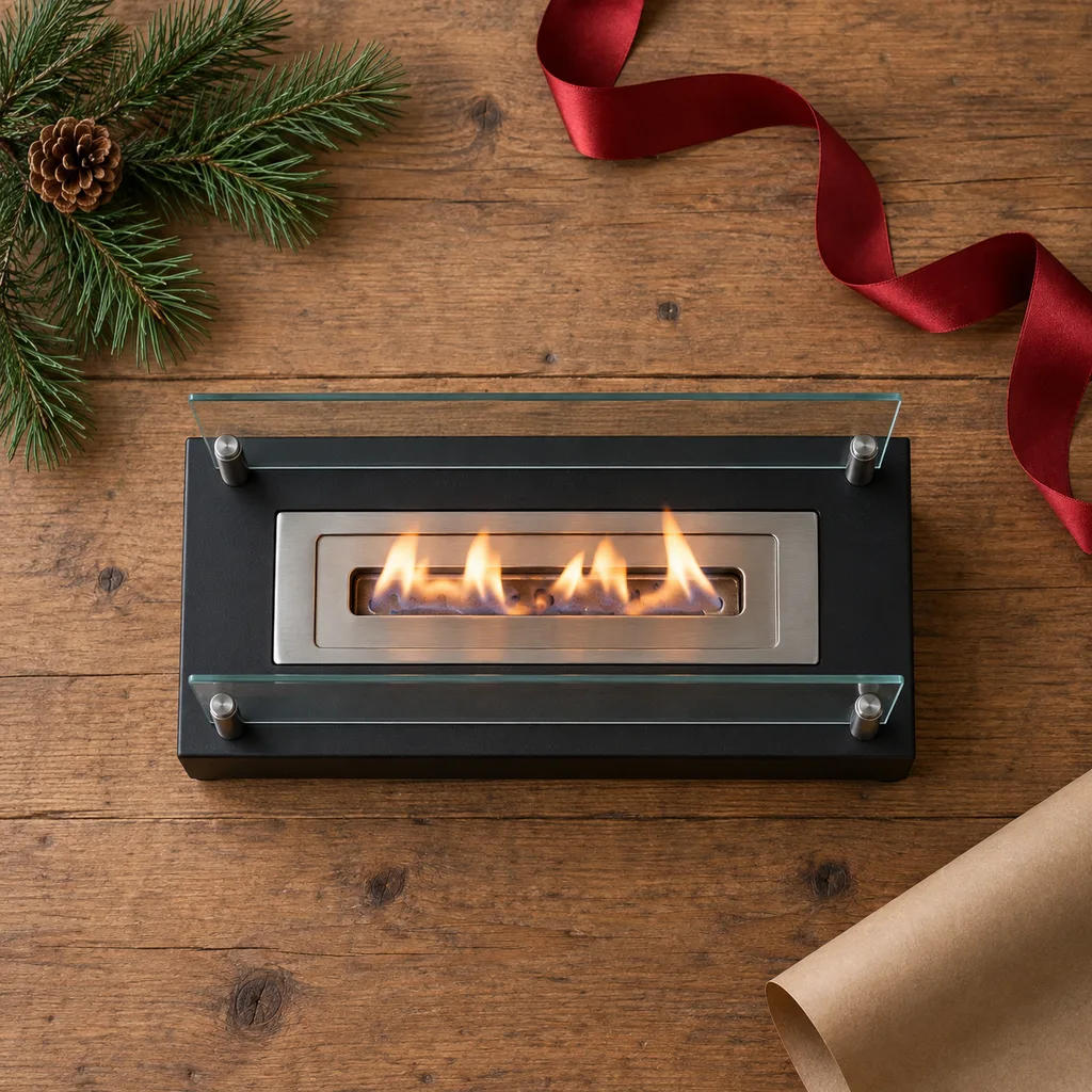 Representative photo-style image of bioethanol tabletop fireplace — generated, not a specific product
