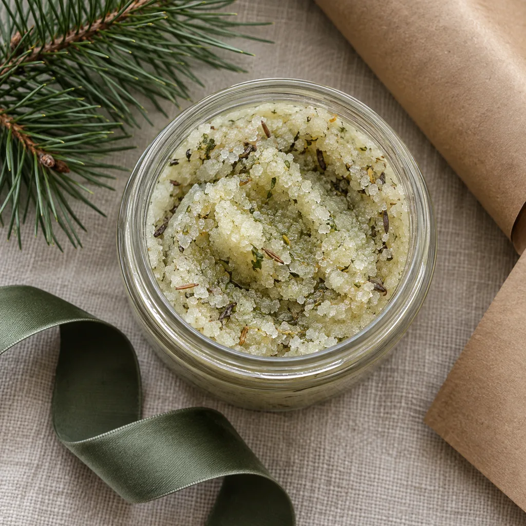 Representative photo-style image of botanical herbal infused body polish — generated, not a specific product