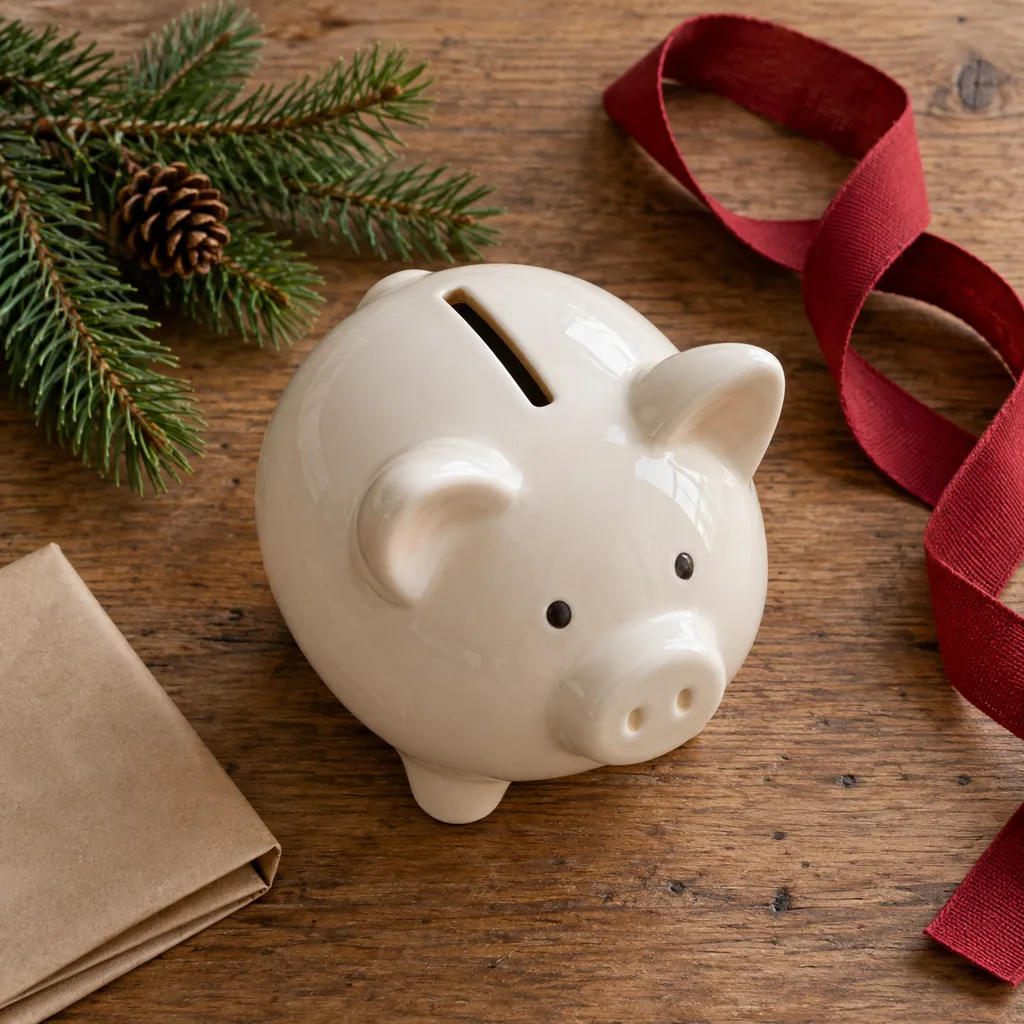 Representative photo-style image of breakable ceramic savings bank — generated, not a specific product