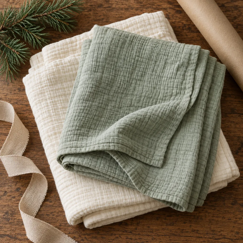 Representative photo-style image of breathable muslin swaddle blankets — generated, not a specific product