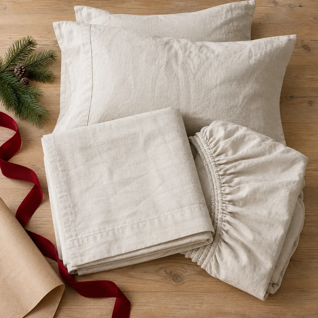 Representative photo-style image of breathable pure linen sheet set — generated, not a specific product