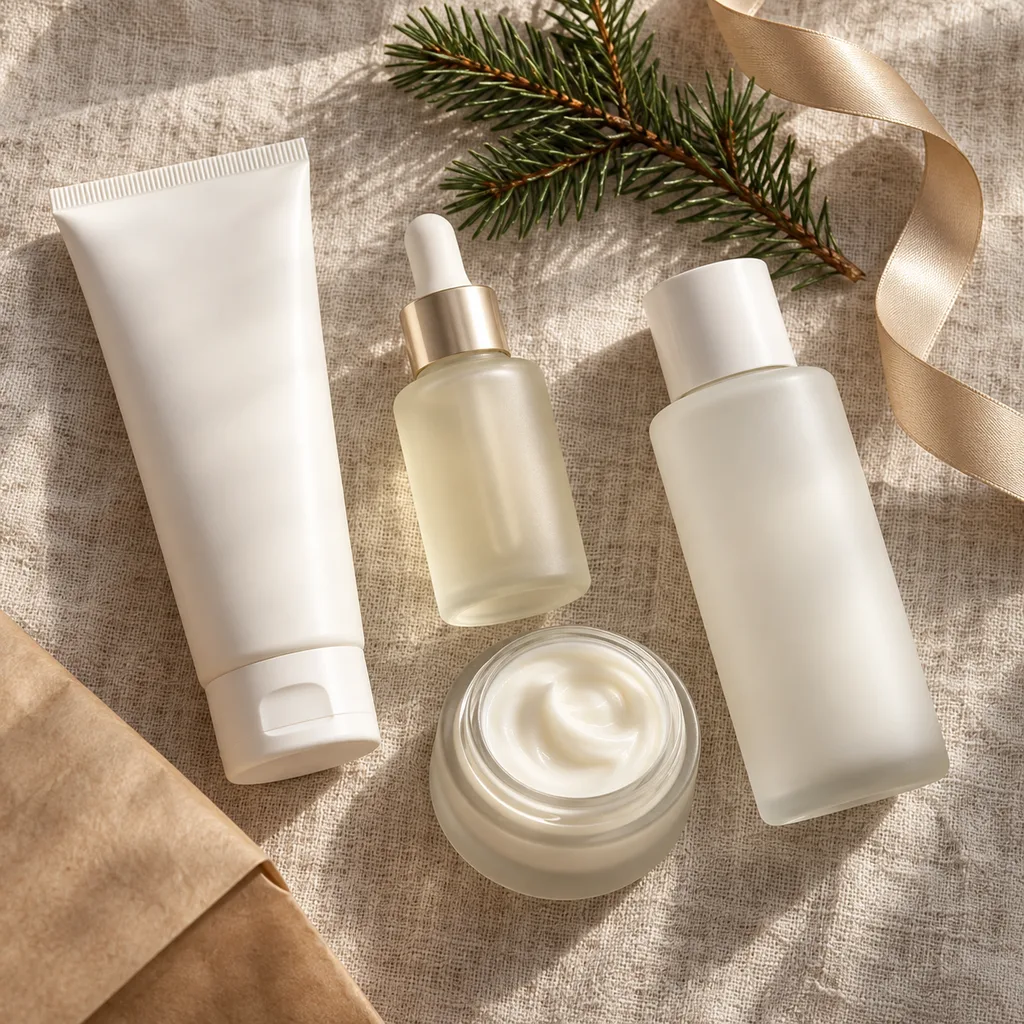 Representative photo-style image of brightening radiance skincare collection — generated, not a specific product