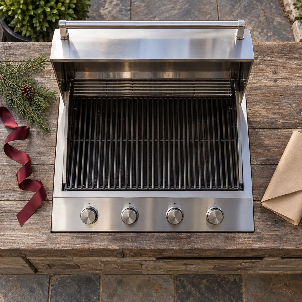 Representative photo-style image of outdoor built in grill — generated, not a specific product