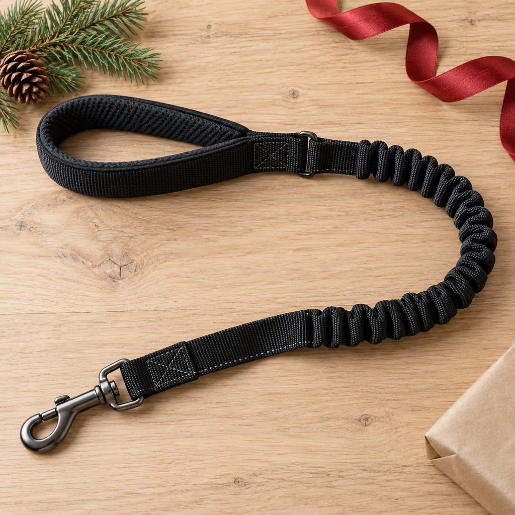 Representative photo-style image of bungee shock absorbing leash — generated, not a specific product
