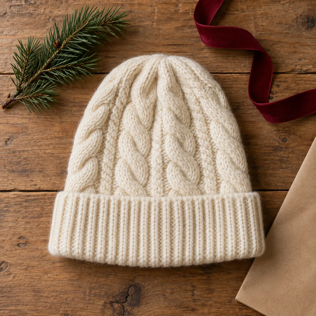 Representative photo-style image of cable knit beanie — generated, not a specific product
