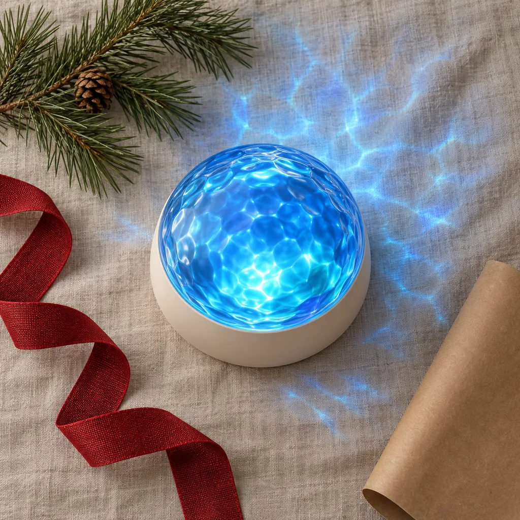 Representative photo-style image of calming ocean wave projector — generated, not a specific product