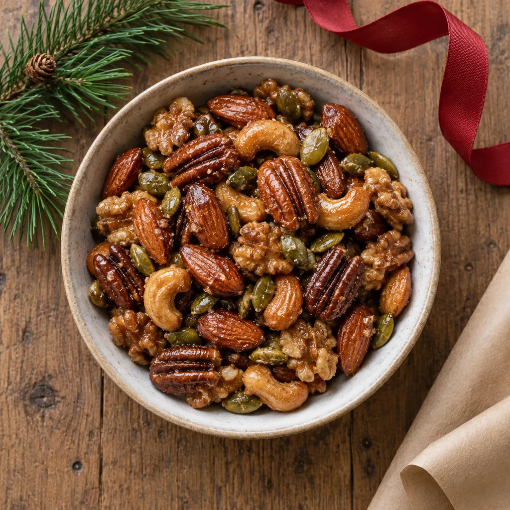 Representative photo-style image of candied nut medley — generated, not a specific product