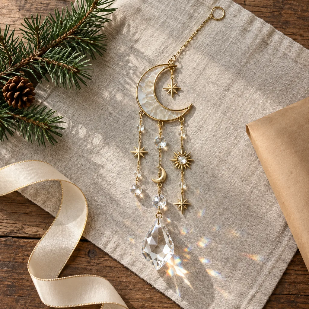 Representative photo-style image of celestial themed suncatcher — generated, not a specific product