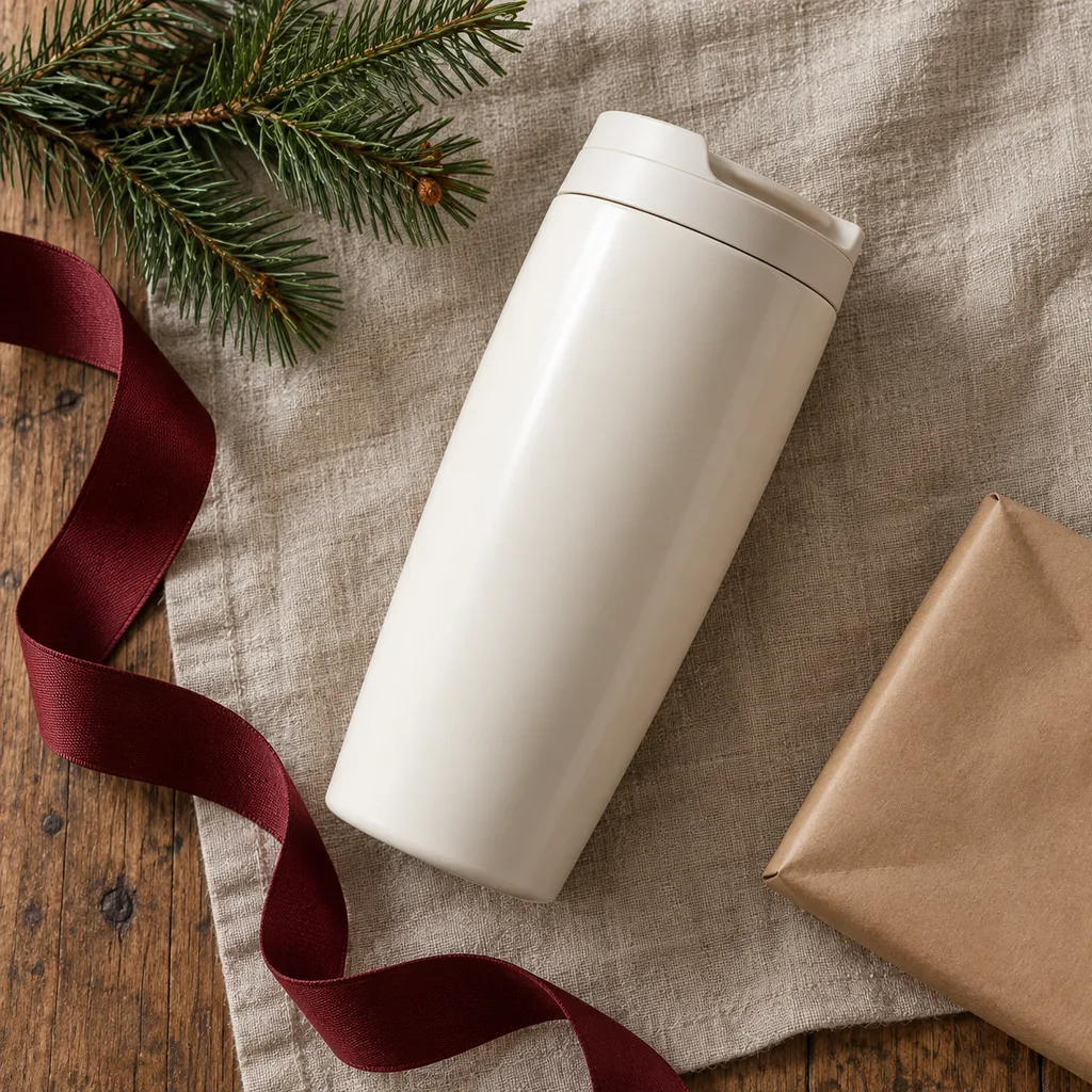 Representative photo-style image of ceramic-coated insulated beverage tumbler — generated, not a specific product