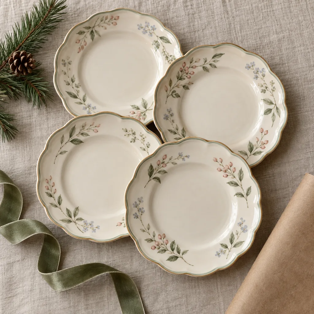 Representative photo-style image of charming dessert and pastry plate set — generated, not a specific product