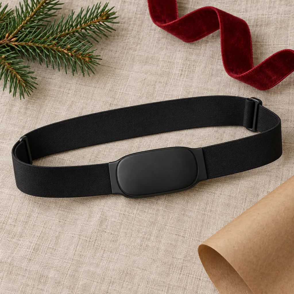 Representative photo-style image of chest strap heart rate monitor — generated, not a specific product