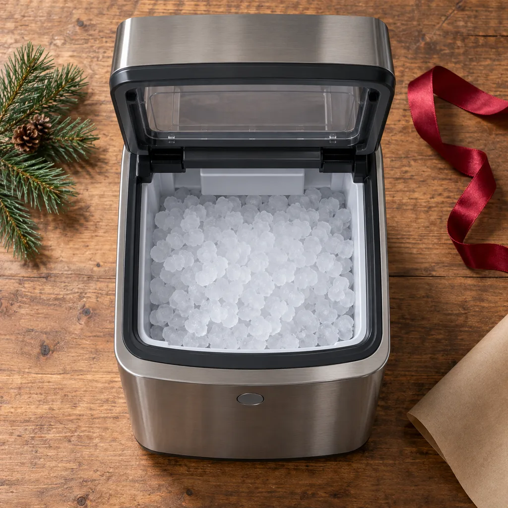 Representative photo-style image of chewable nugget ice machine — generated, not a specific product
