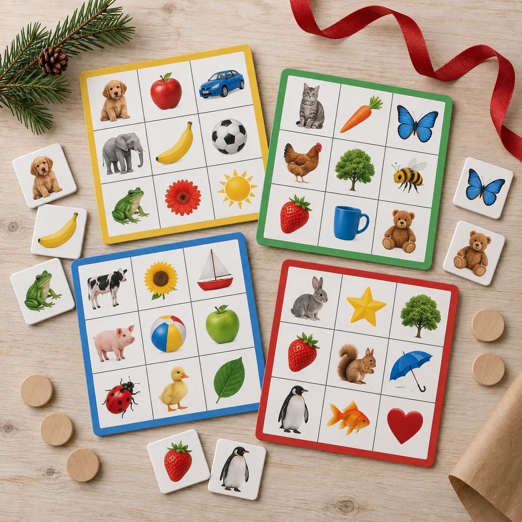 Representative photo-style image of children's educational picture bingo — generated, not a specific product