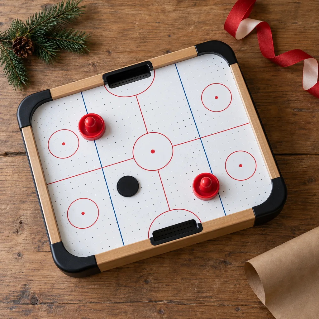 Representative photo-style image of children's mini air hockey game — generated, not a specific product