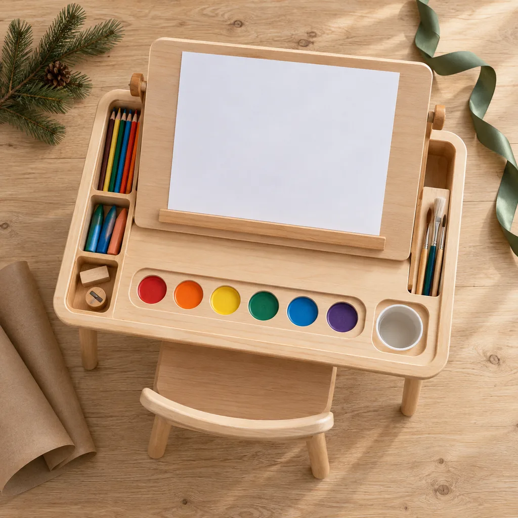 Representative photo-style image of children's multi-activity art desk — generated, not a specific product
