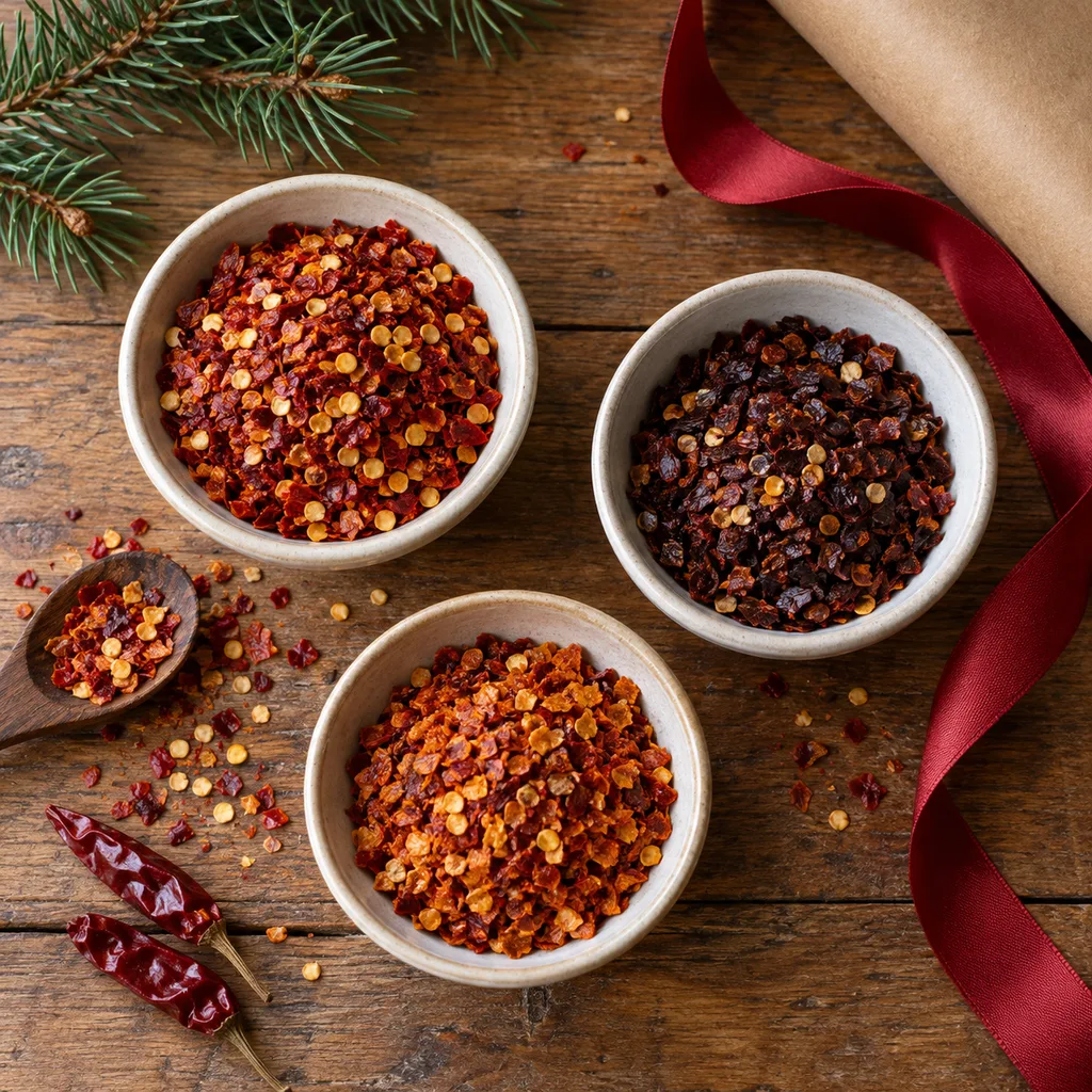 Representative photo-style image of chili pepper flake assortment — generated, not a specific product