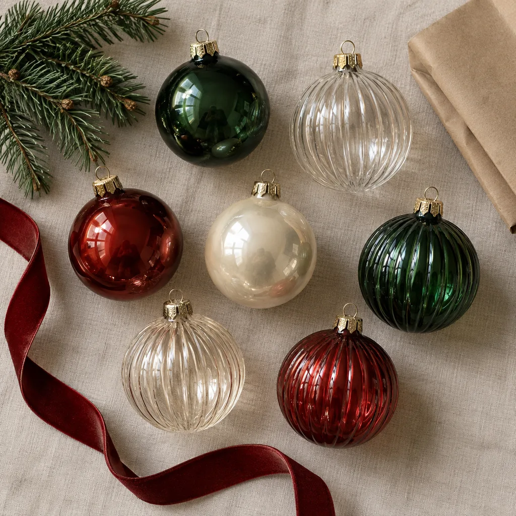Representative photo-style image of christmas tree ornament set — generated, not a specific product