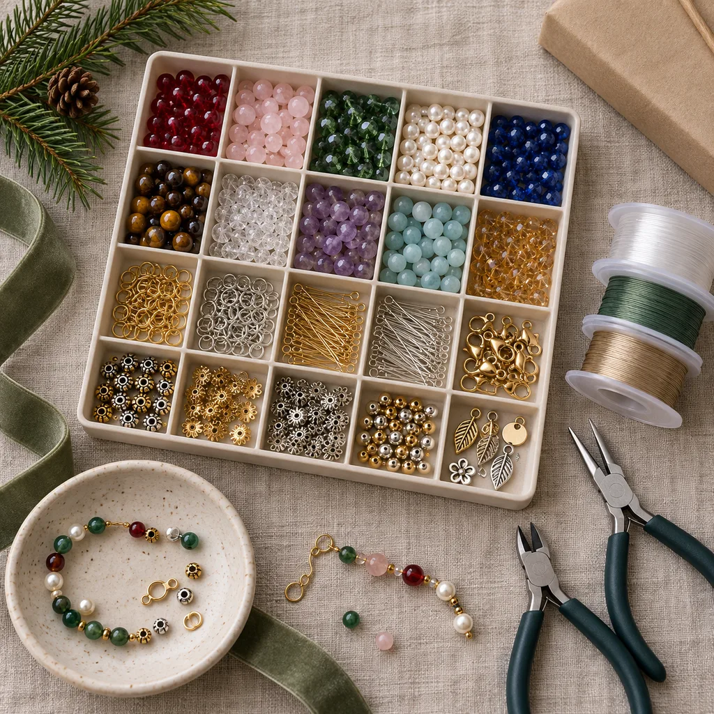 Representative photo-style image of classic beading jewelry making kit — generated, not a specific product