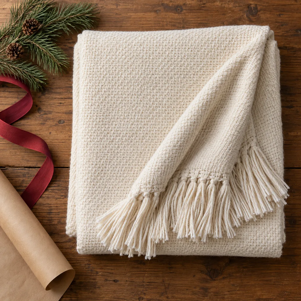 Representative photo-style image of classic cotton woven throw — generated, not a specific product