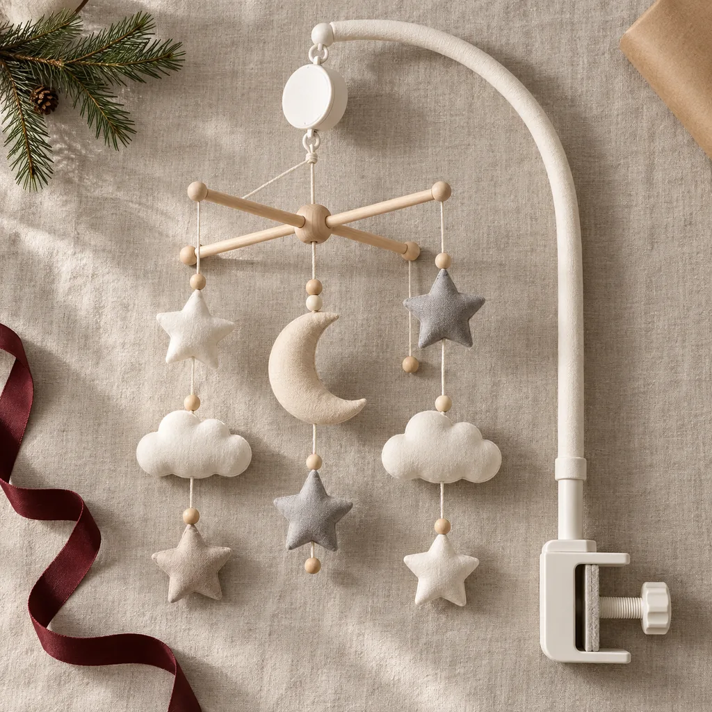 Representative photo-style image of classic crib attachment mobile — generated, not a specific product