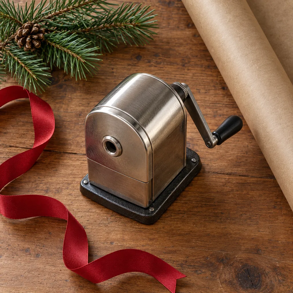 Representative photo-style image of classic desktop crank sharpener — generated, not a specific product