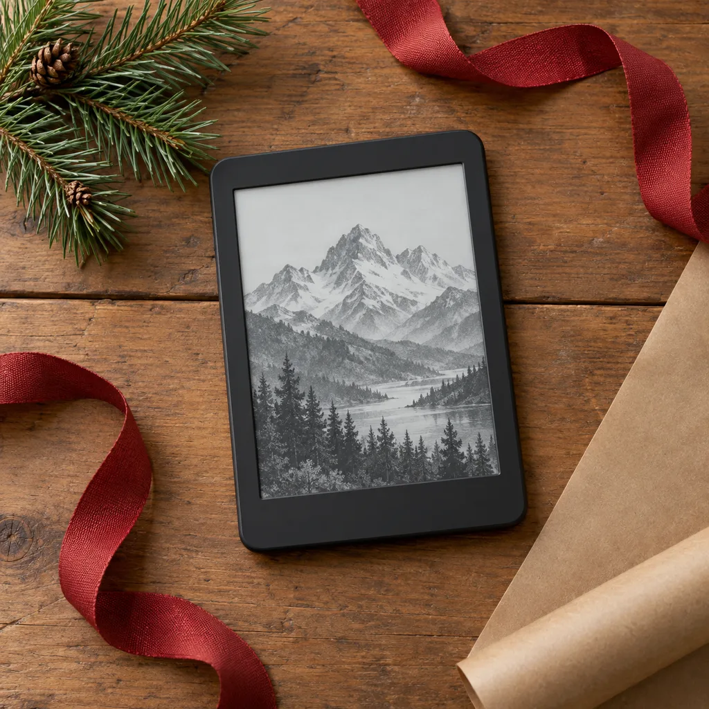 Representative photo-style image of classic digital book reader — generated, not a specific product