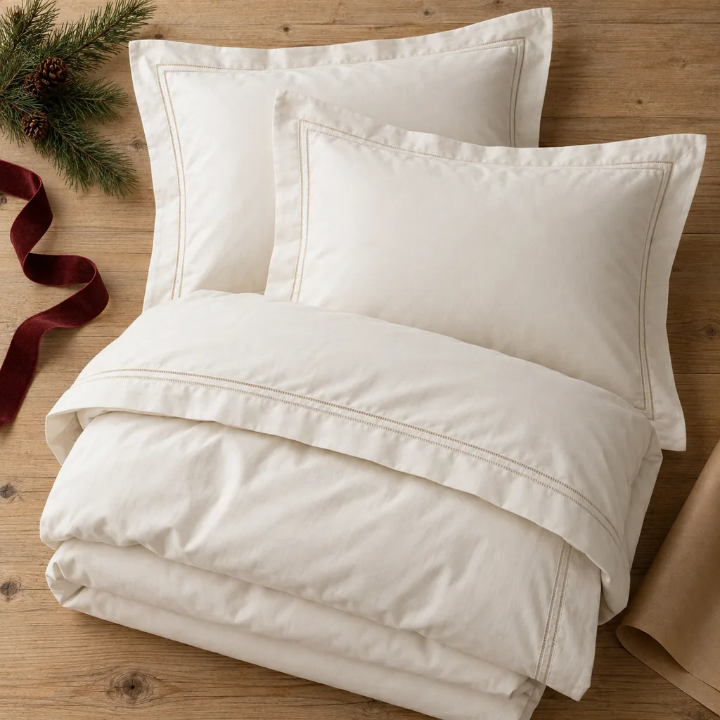 Representative photo-style image of classic duvet cover and sham set — generated, not a specific product