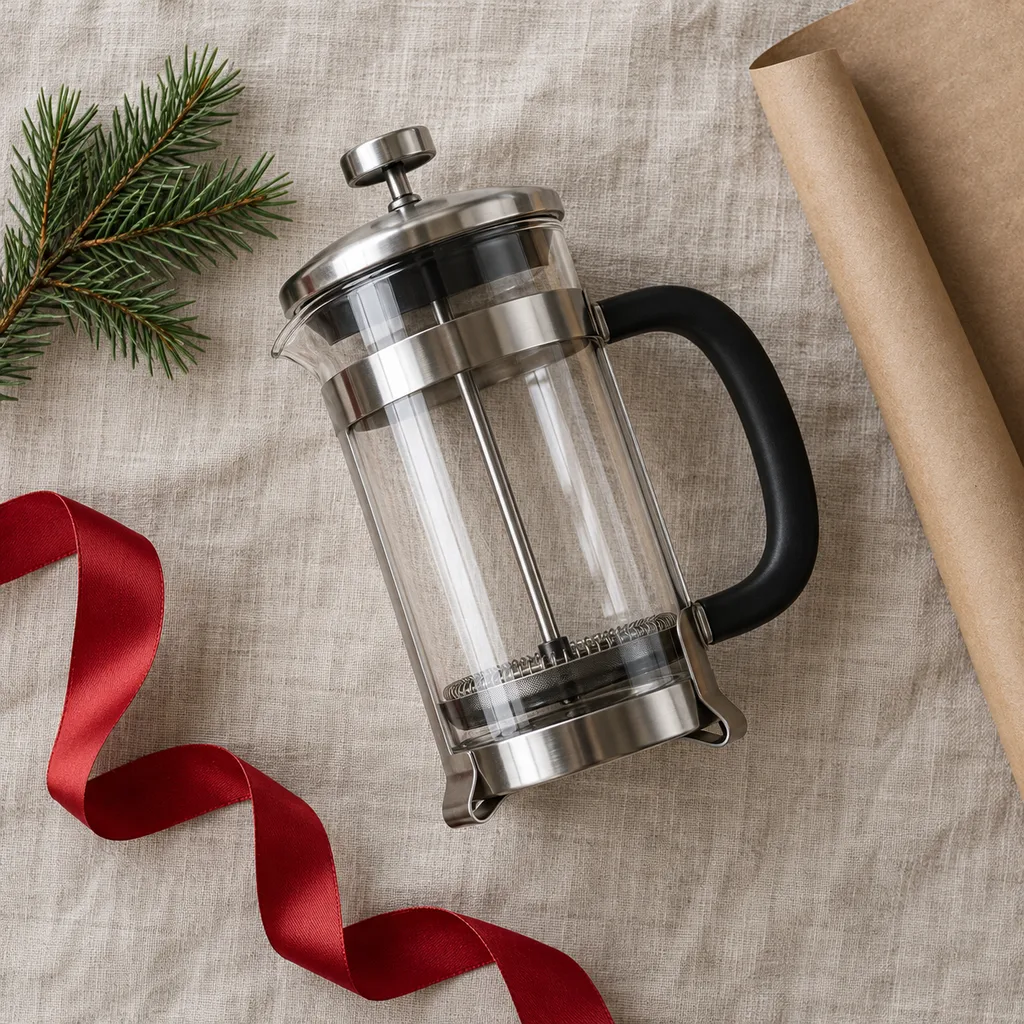Representative photo-style image of classic french press coffee maker — generated, not a specific product