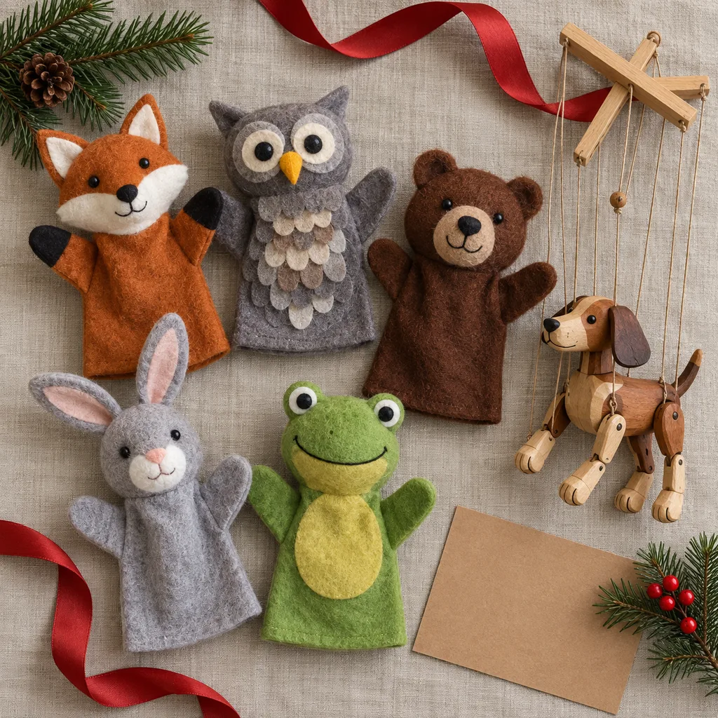 Representative photo-style image of classic hand puppet collection — generated, not a specific product