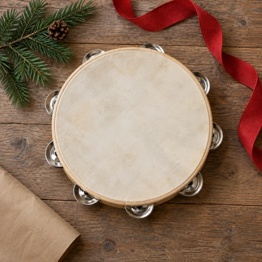 Representative photo-style image of classic handheld tambourine — generated, not a specific product