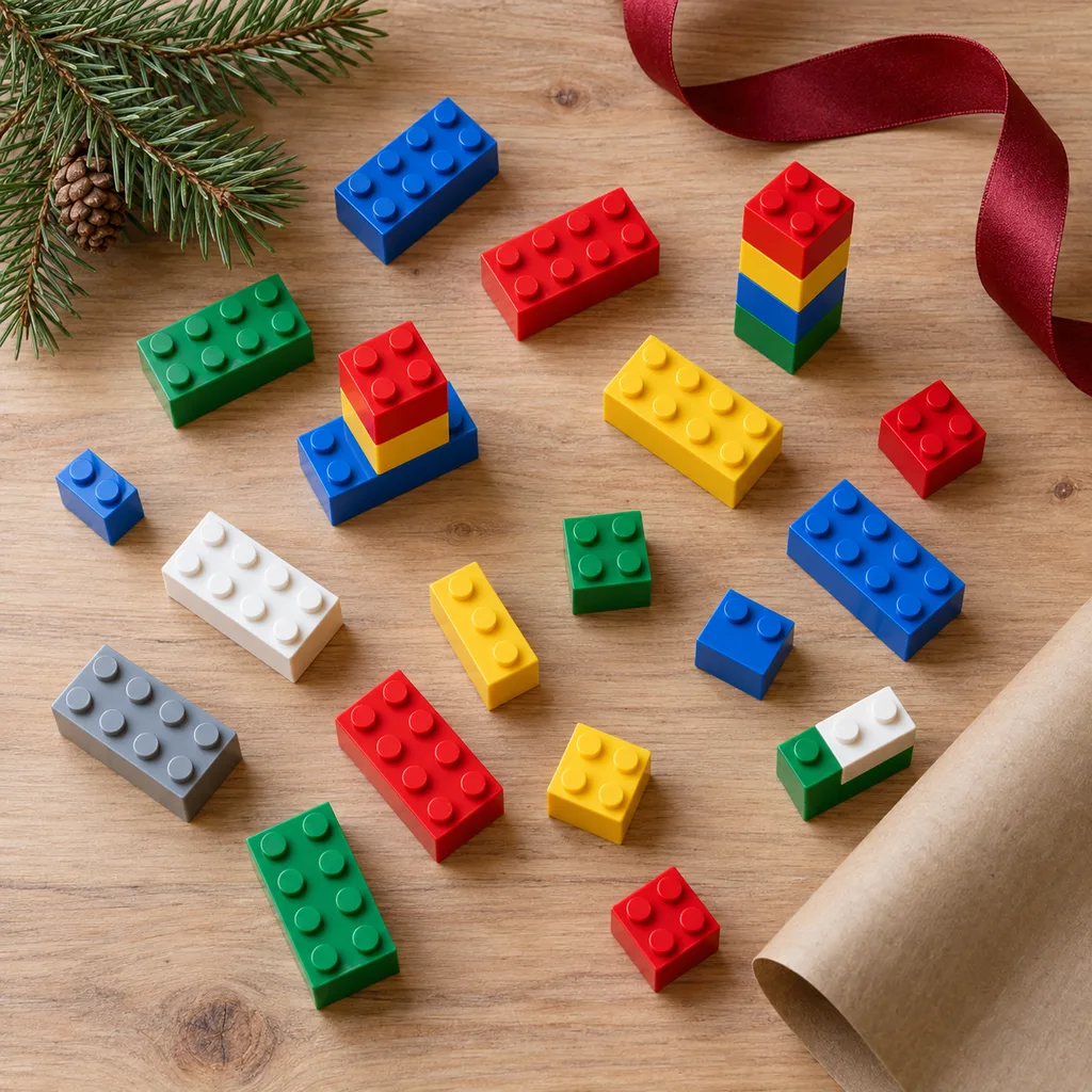 Representative photo-style image of classic interlocking plastic bricks set — generated, not a specific product