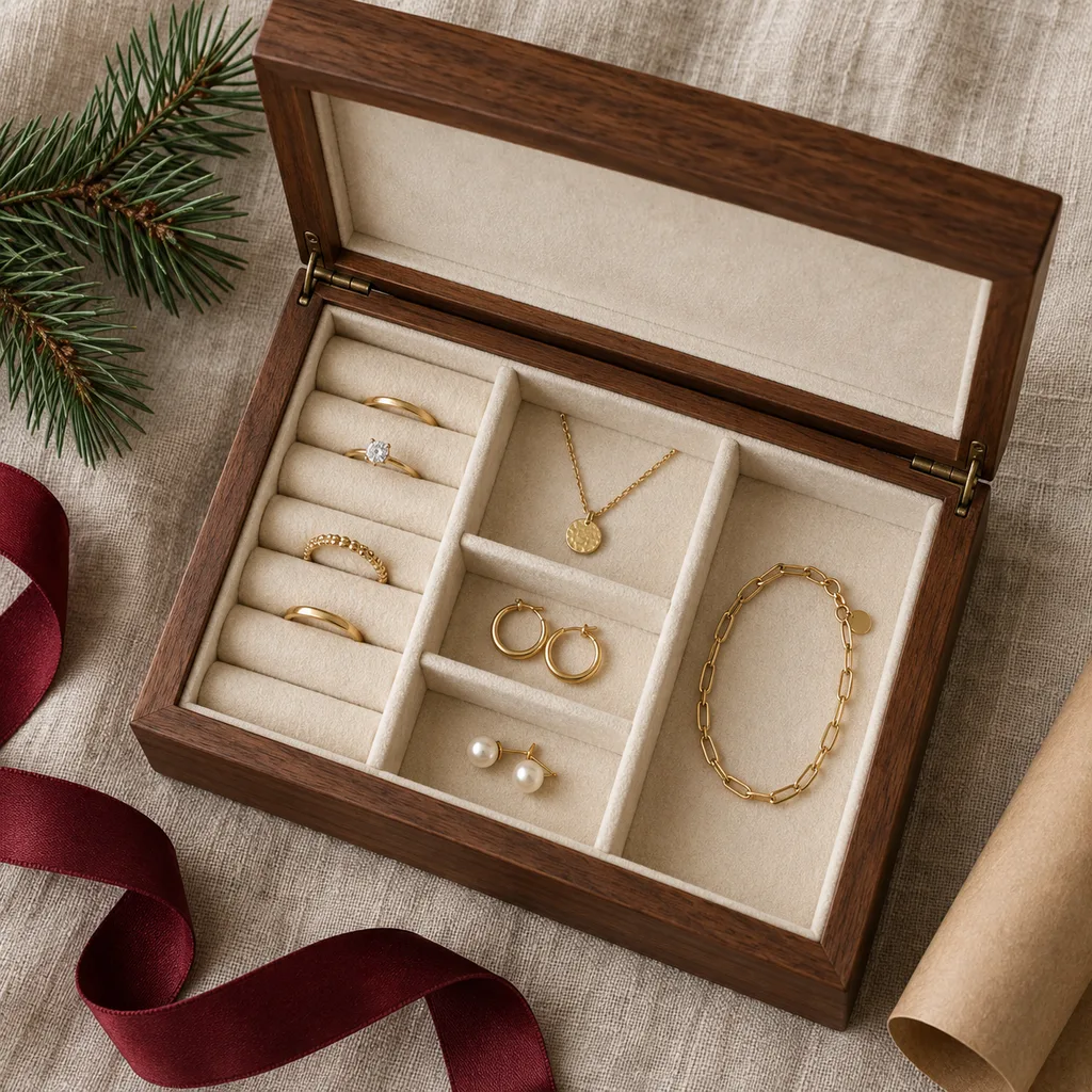 Representative photo-style image of classic jewelry storage box — generated, not a specific product