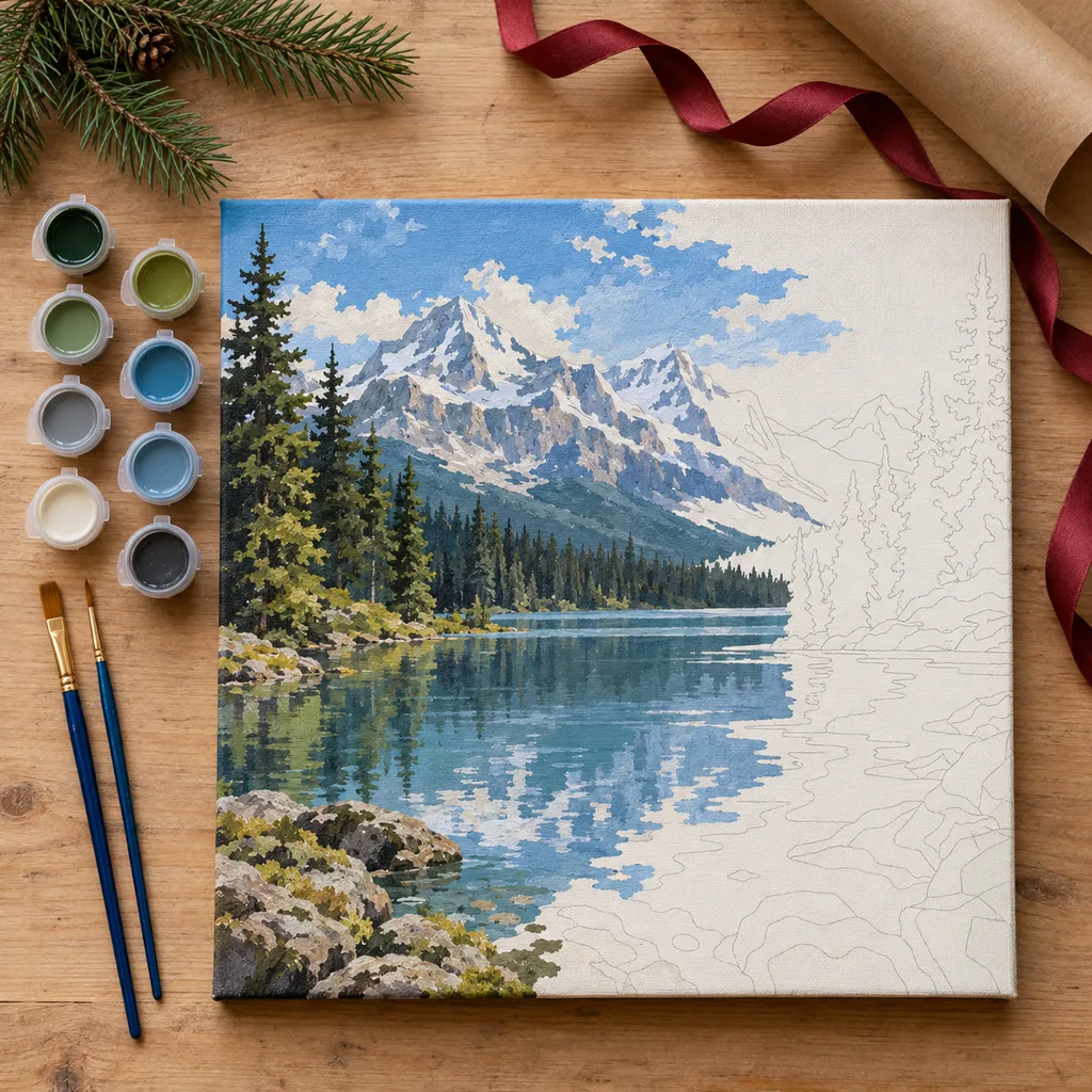 Representative photo-style image of paint by numbers landscape — generated, not a specific product