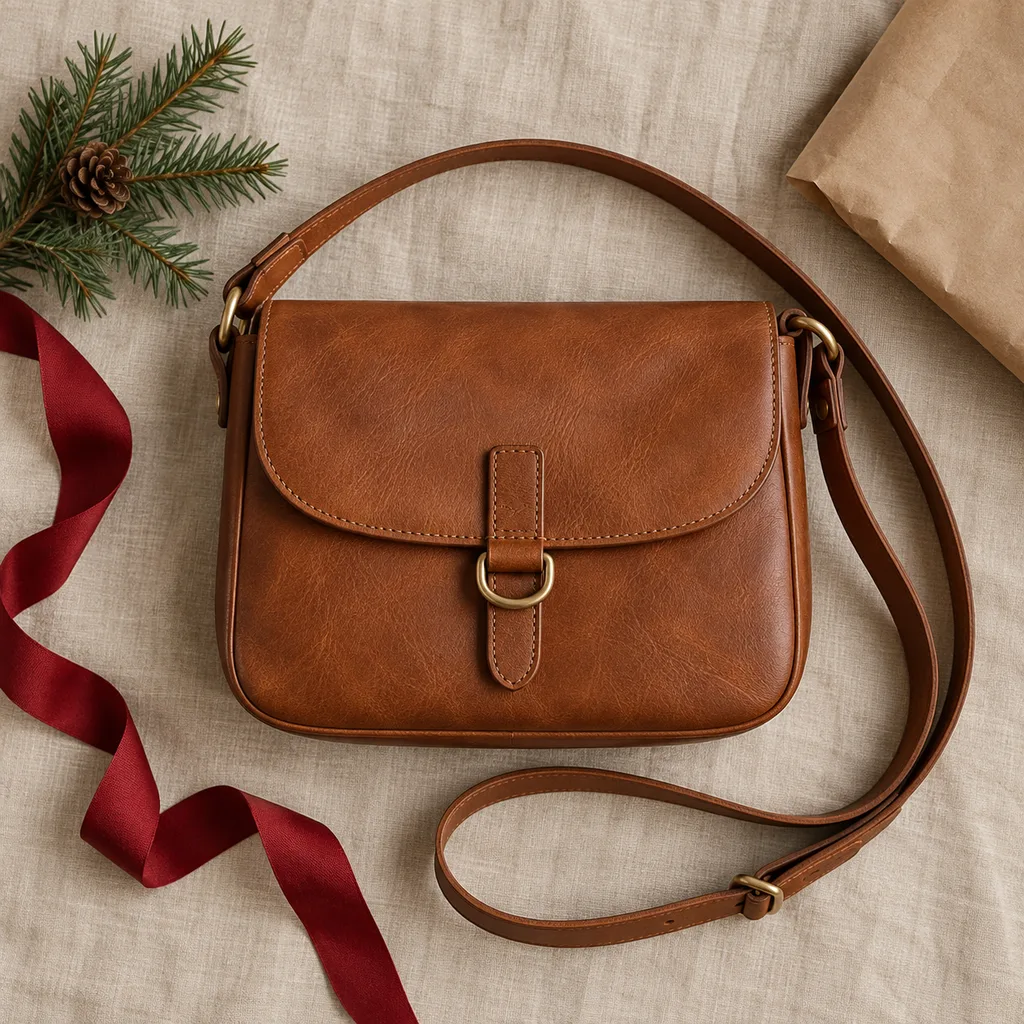 Representative photo-style image of classic leather crossbody bag — generated, not a specific product