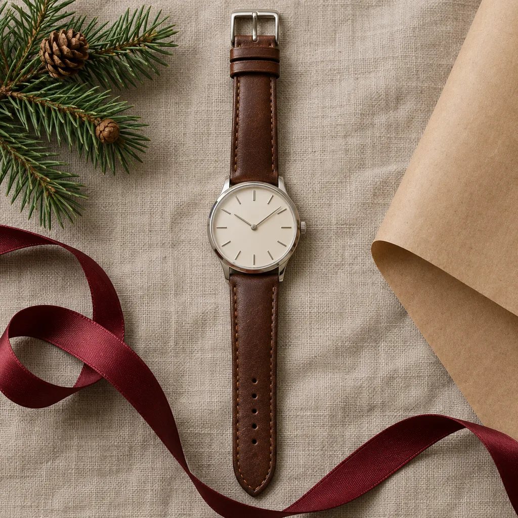 Representative photo-style image of classic leather strap watch — generated, not a specific product