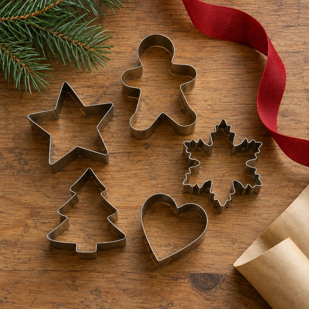 Representative photo-style image of metal cookie cutters — generated, not a specific product