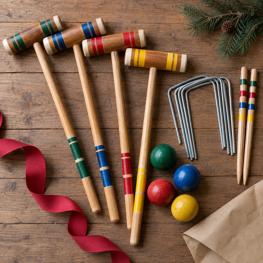 Representative photo-style image of classic outdoor croquet game — generated, not a specific product